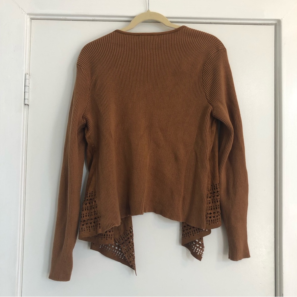Westport 1962 embossed open cardigan faux suede knit sweater brown women’s XL - Picture 6 of 6